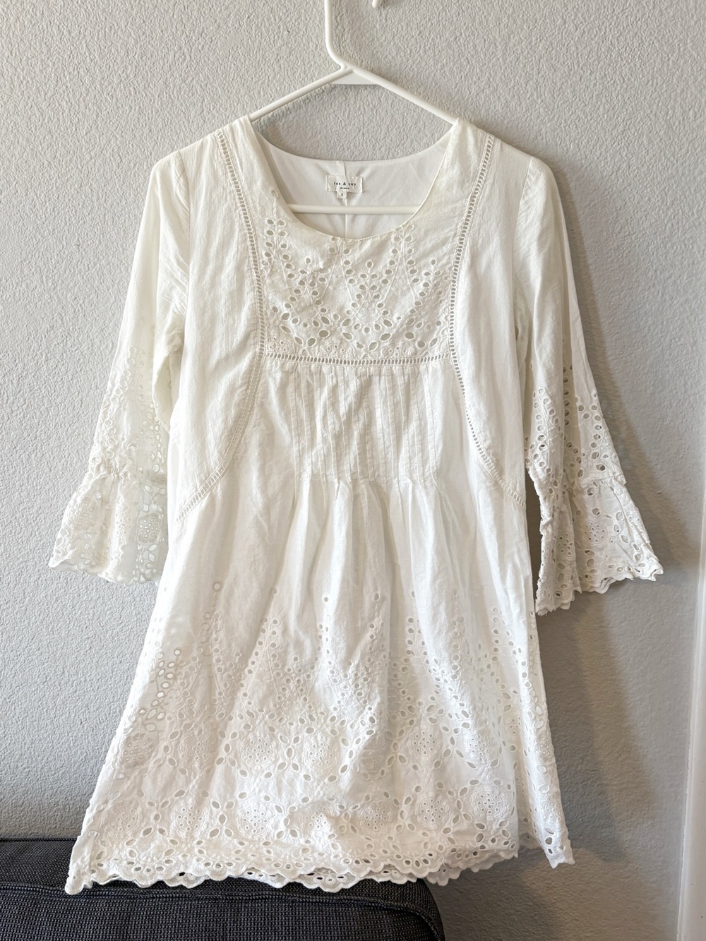 Tea & Cup White Eyelet Boho Tunic